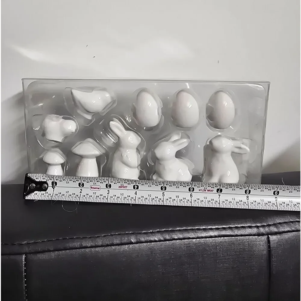 Nwt Ceramic White Easter Rabbit Mushroom Bird Set Decor 10 pc, Target